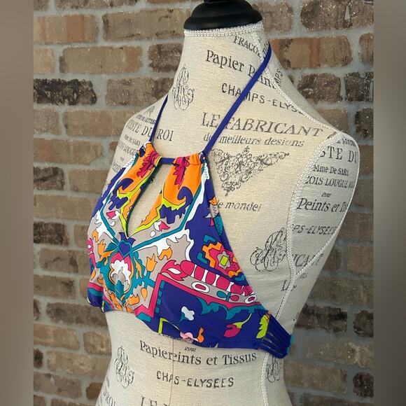 Trina Turk Women's Standard High Neck Halter Hipster Bikini Swimsuit Top sz 4 - Picture 3 of 10